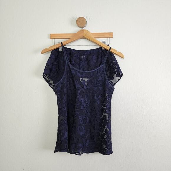 Jones New York Vintage Sheer Floral Lace Pajama Camisole Short Two Piece Set - Picture 5 of 11